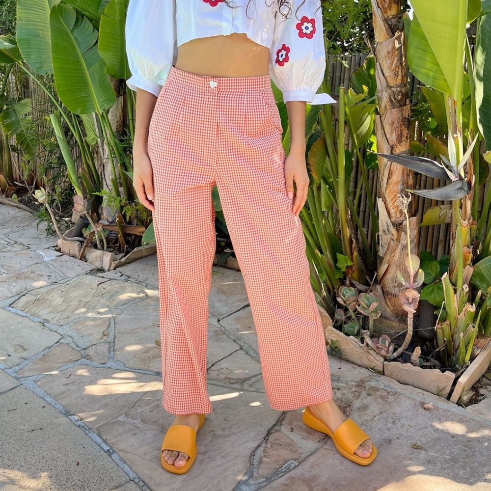 Lisa Says Gah Pink Gingham Straight Leg Pants